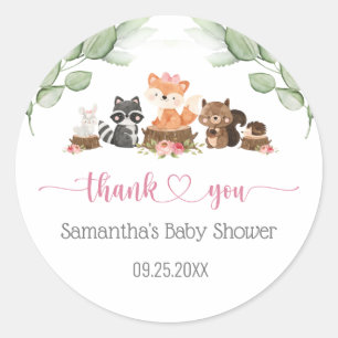 Woodland Animal Floral Girl Baby Shower Favor Classic Round Sticker
