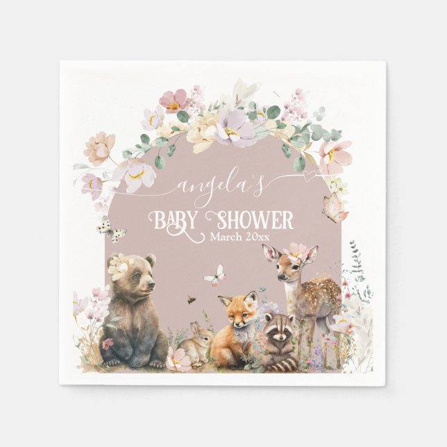 Woodland animal floral girl Baby Shower  Napkins (Front)