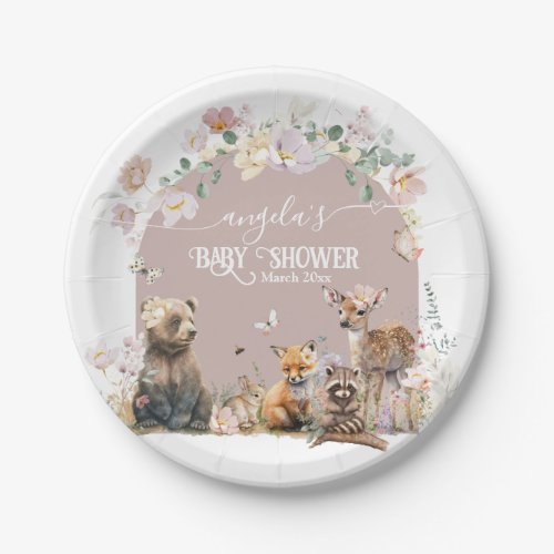 Woodland animal floral girl Baby Shower Paper Plates
