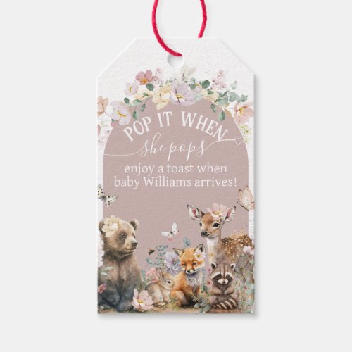 Woodland animal floral girl Baby Shower pop it Gift Tags