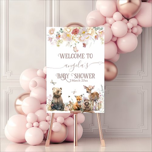 Woodland animal floral girl Baby Shower welcome Foam Board