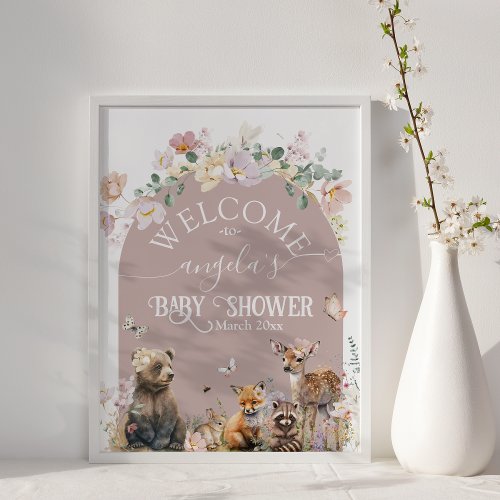Woodland animal floral girl Baby Shower welcome  Poster