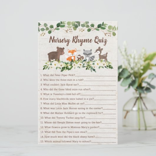 Woodland Animal Floral Nursery Rhyme Shower Game (Standing Front)