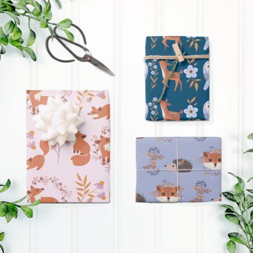 Woodland Animal Flower Garden Wrapping Paper Sheets