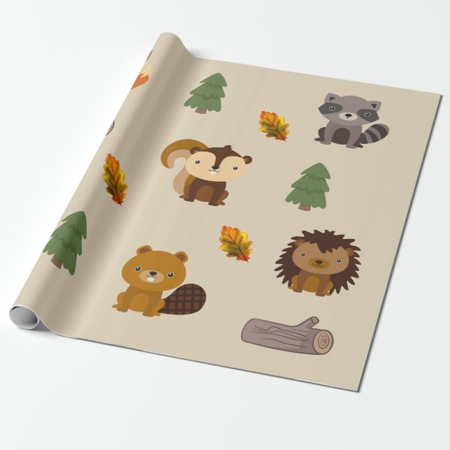 Woodland Animal Forest Beaver Wapping Paper (Unrolled)