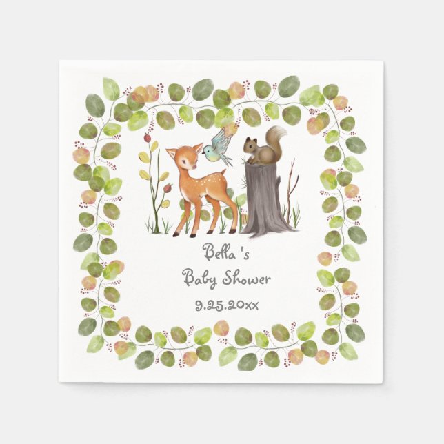 Woodland Animal Forest Friends Paper Napkins (Front)
