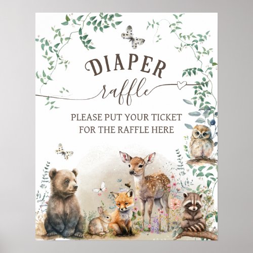 Woodland animal forest greenery Baby Shower diaper Poster