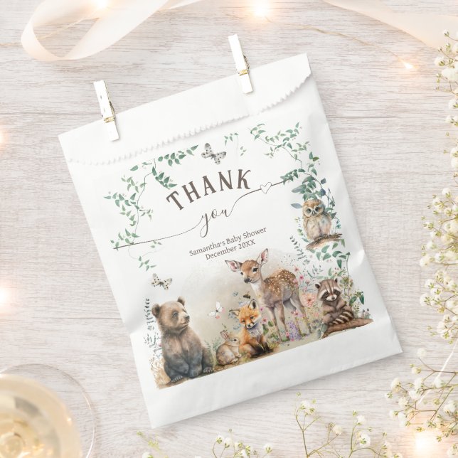 Woodland animal forest greenery Baby Shower  Favor Bag (Clipped)