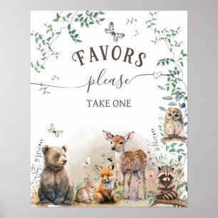 Woodland animal forest greenery Baby Shower favors Poster