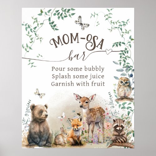 Woodland animal forest greenery Baby Shower momosa Poster