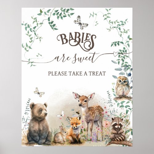 Woodland animal forest greenery Baby Shower treat Poster