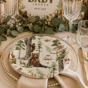 Woodland Animal Forest Wild Pattern baby shower Paper Plates