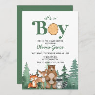 Woodland Animal Forrest Boy Baby Shower Invitation