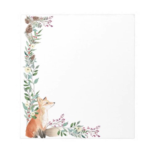 Woodland animal fox foliage Christmas holly Notepad