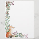 Woodland animal, fox, foliage, Christmas red berry Letterhead<br><div class="desc">This woodland stationary - a lovely letter writing gift set for nature lovers or wildlife lovers. This design depicts greenery foliage,  Christmas red berries on branchlets,  pine twigs,  pine cones and little white flowers. And at the centre of  these illustrations is a fox</div>