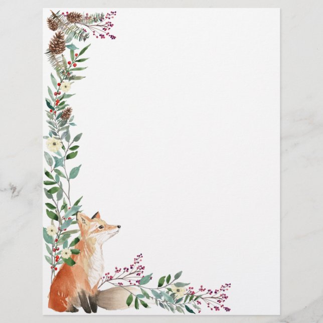 Woodland animal, fox, foliage, Christmas red berry Letterhead (Front)