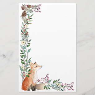 Woodland animal, fox, foliage, red berry Christmas Stationery