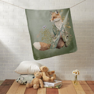 Woodland Animal Fox Rustic Name Personalized Baby Blanket