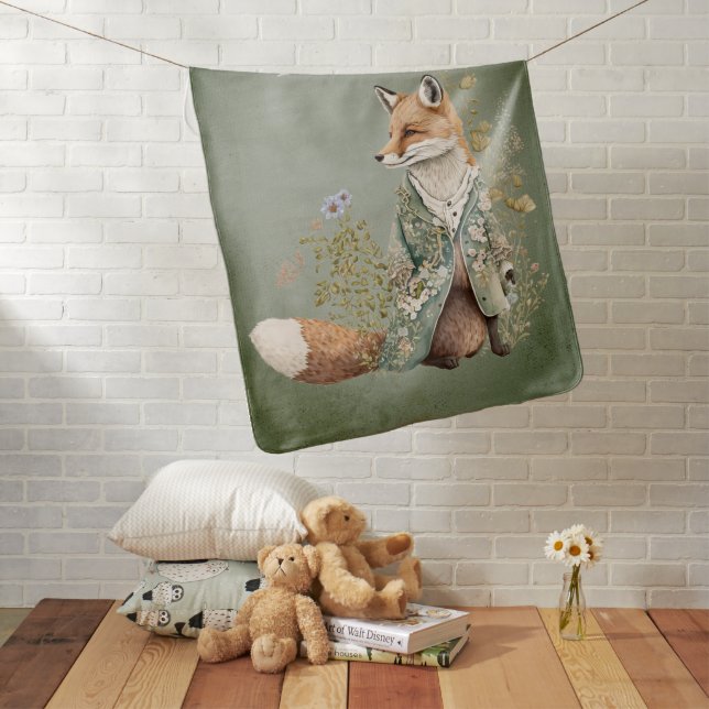 Woodland Animal Fox Rustic Name Personalized Baby Blanket (In Situ)