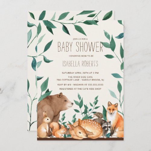 Woodland Animal Friends Baby Shower Invitation