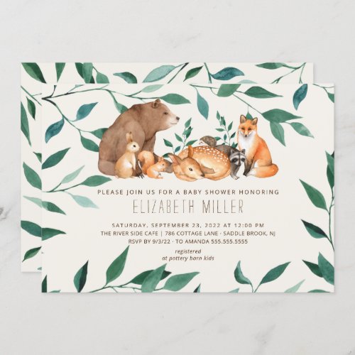 Woodland Animal Friends Baby Shower Invitation