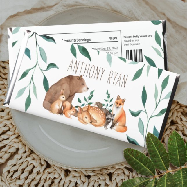 Woodland Animal Friends Birth Announcement Hershey Bar Favors (Creator Uploaded)