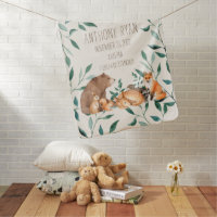 Woodland Animal Friends Birth Stats   Baby Blanket