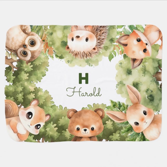 Woodland Animal Friends Gathering Baby Blanket (Horizontal)