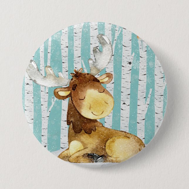 Woodland Animal Friends in Winter Forest- Deer Button (Front)
