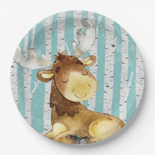 Woodland Animal Friends in Winter Forest- Deer Paper Plates