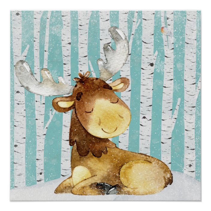 Woodland Animal Friends In Winter Forest Deer Poster Zazzle Com