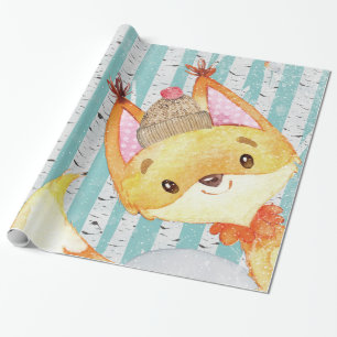 Woodland Animal Friends in Winter Forest-Fox Wrapping Paper