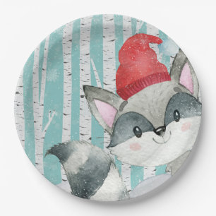 Woodland Animal Friends in Winter Forest- Racoon Paper Plates