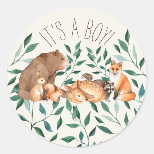 Woodland Animal Friends Its A Boy Classic Round Sticker