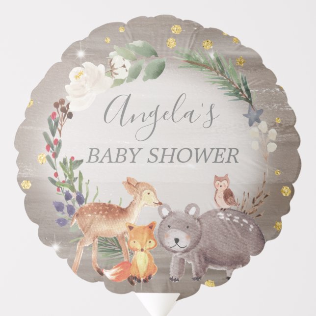 Woodland Animal Friends Sparkle Baby Shower Balloon (Front)