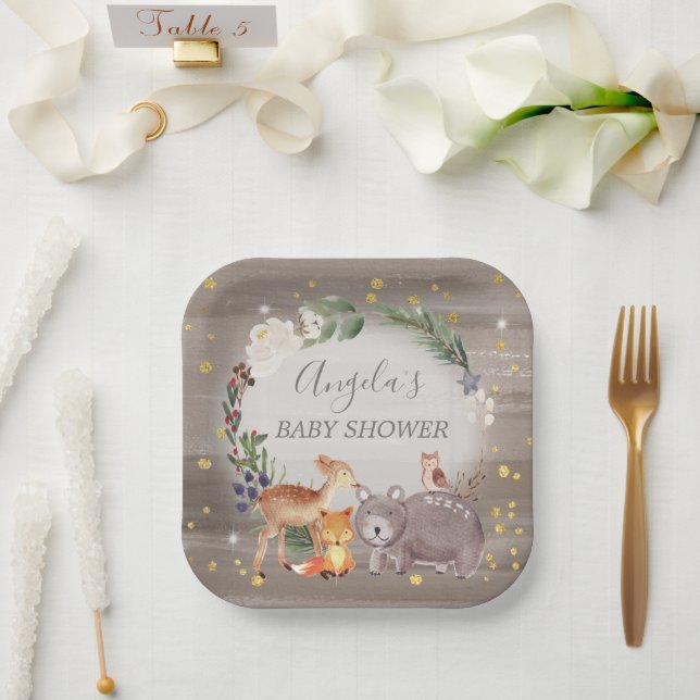 Woodland Animal Friends Sparkle Baby Shower Paper Plates (Wedding)