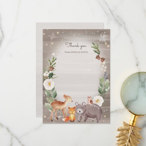 Woodland Animal Friends Sparkle Baby Shower  Thank You Card