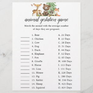 Woodland Animal Gestation Game Baby Shower Flyer
