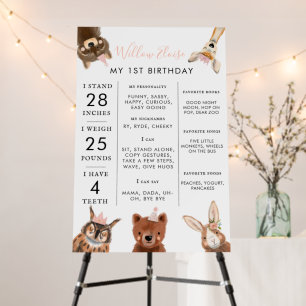 Woodland Animal Girl First Birthday Milestone  Foam Board