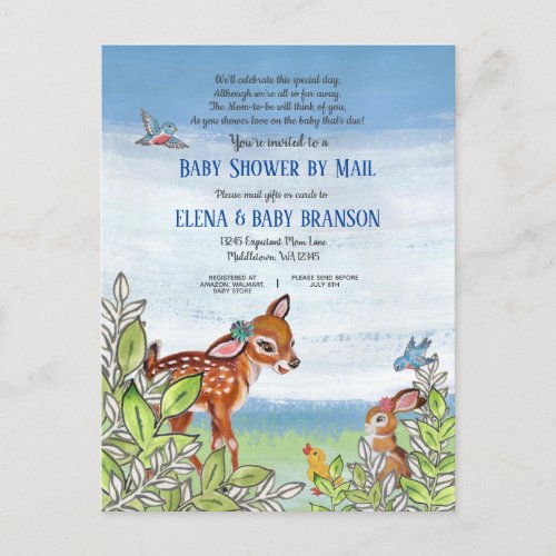 Woodland Animal Greenery Baby Shower By Mail Invitation Postcard