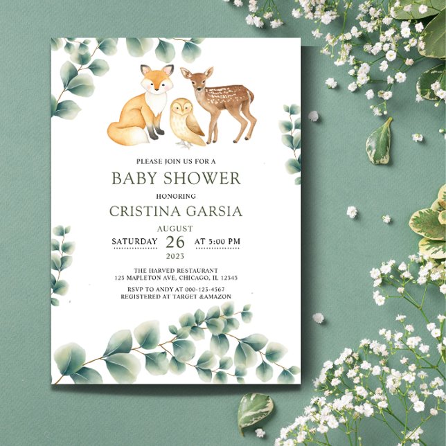 Woodland animal greenery baby shower invitation (Creator Uploaded)