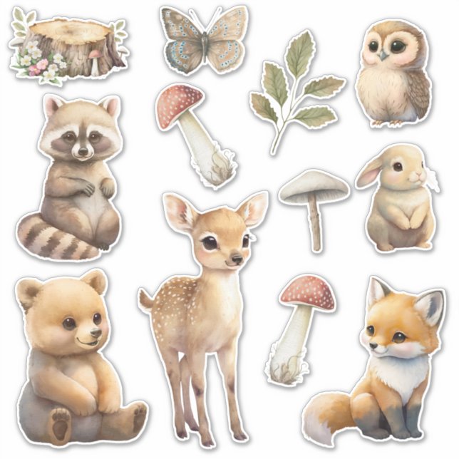 Woodland animal Greenery Baby Shower Sticker (Front)