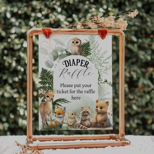 Woodland animal Greenery Diaper raffle Baby Shower Poster