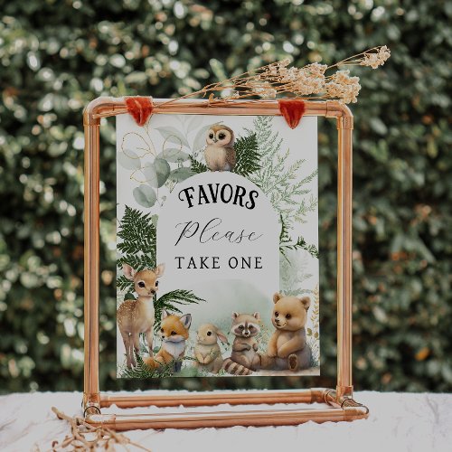 Woodland animal Greenery Favors Baby Shower Poster