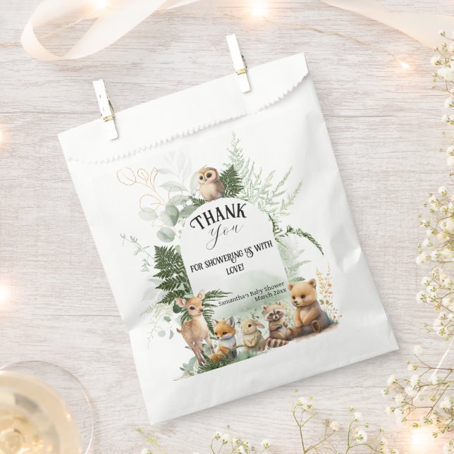 Woodland animal Greenery forest Baby Shower Favor Bag (Clipped)