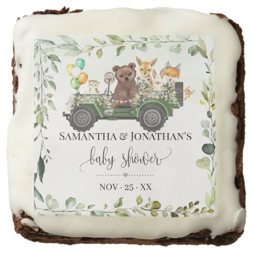 Woodland Animal Greenery Forest Baby Shower Favor Brownie