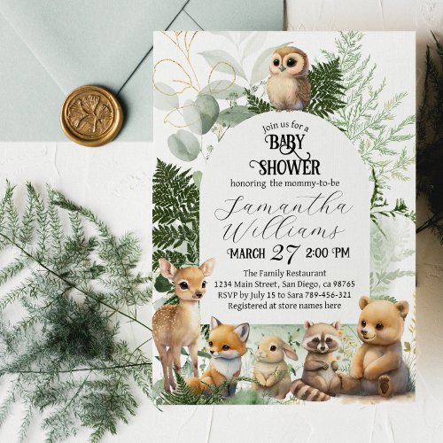 Woodland animal Greenery Forest Baby Shower Invitation