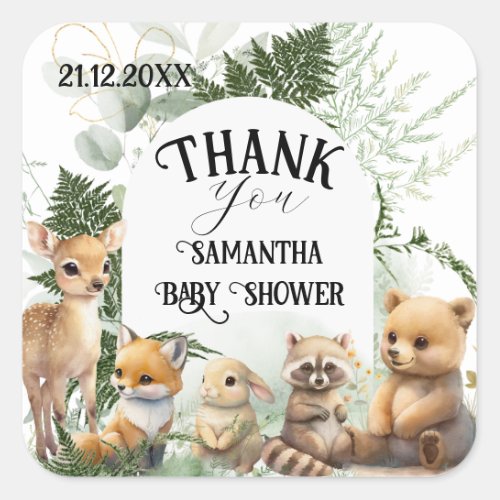 Woodland animal Greenery forest Baby Shower Square Sticker