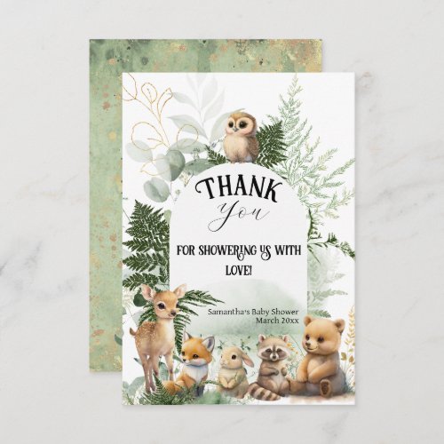 Woodland animal Greenery forest Baby Shower Thank You Card