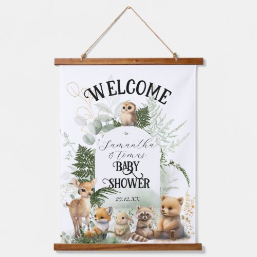 Woodland animal Greenery Forest Baby Shower welcom Hanging Tapestry